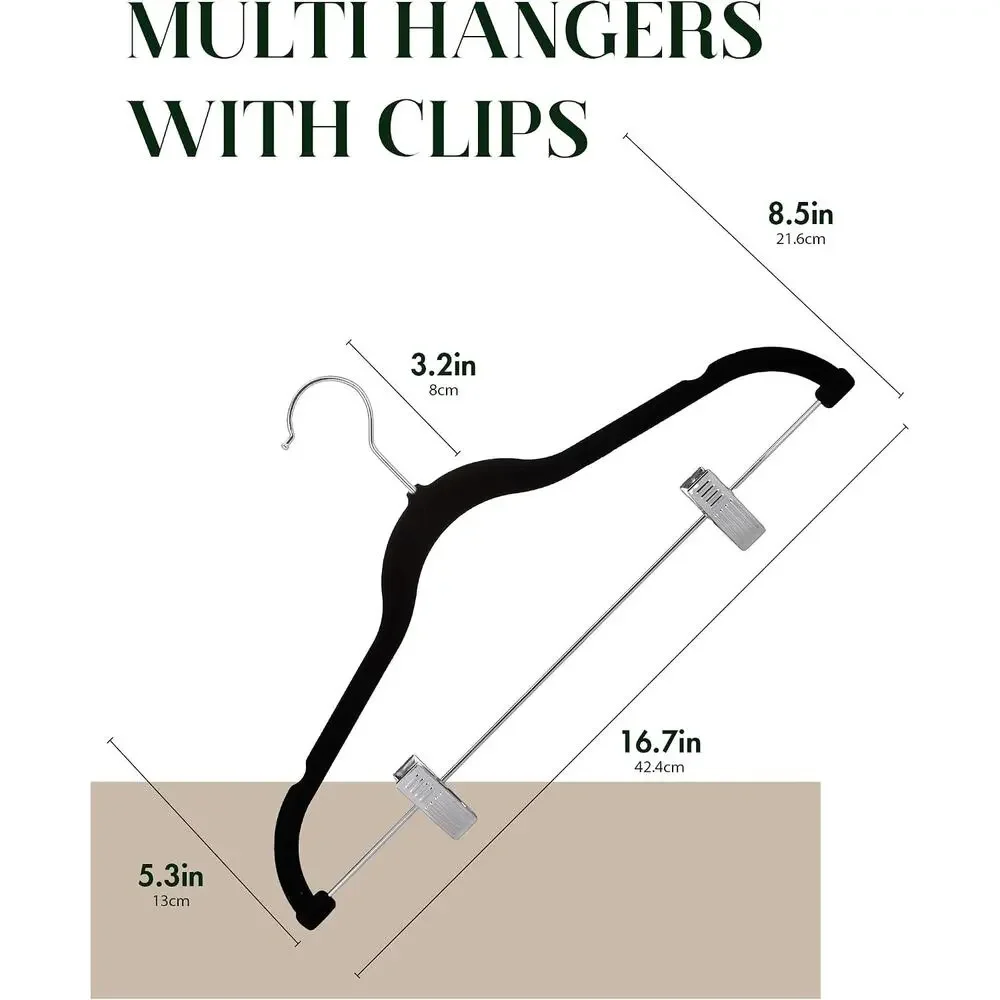 36 Pack Velvet Pants Hangers, Skirt Hangers with Clips, Adjustable, 360 Swivel